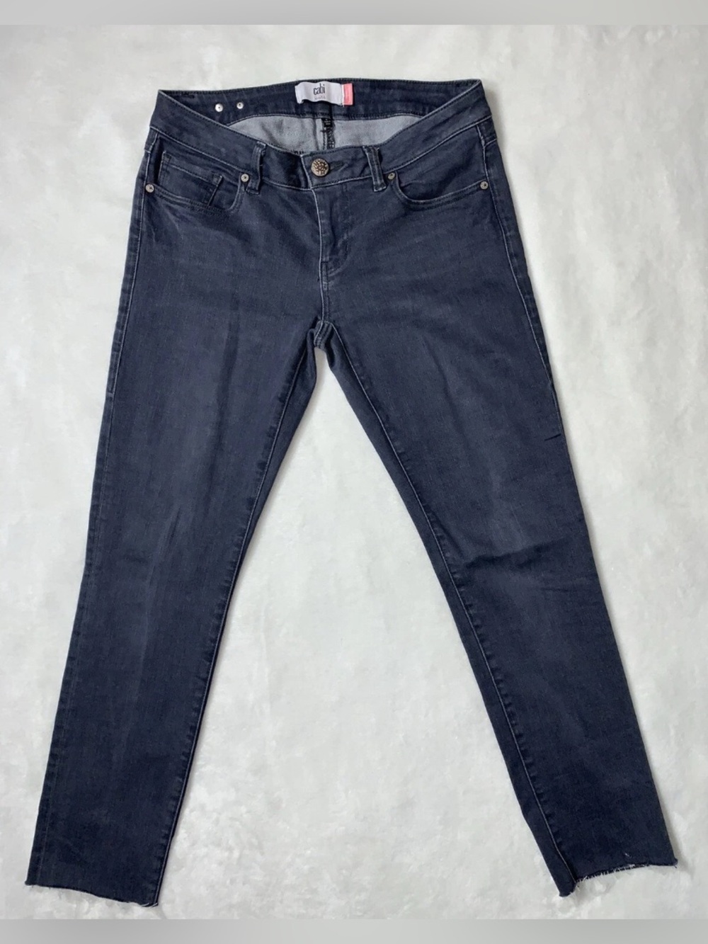 Cabi Jeans Womens Slim Boyfriend Raw Hem Gray Denim Jeans Size 2
